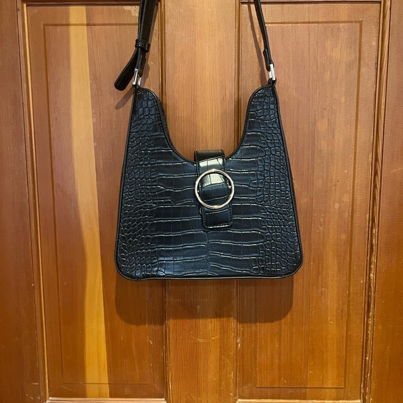 Madison West Handbags - Madison West Black Croc-Embossed Shoulder Bag